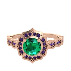 Minimal Arden Yüzük - Yeşil kuvars ve ametist 8 ayar rose altın yüzük #kps0z5