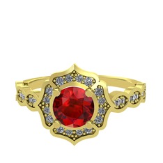 Garnet ve pırlanta 925 ayar altın kaplama gümüş yüzük (0.374 karat)