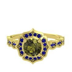 Peridot ve lab safir 14 ayar altın yüzük