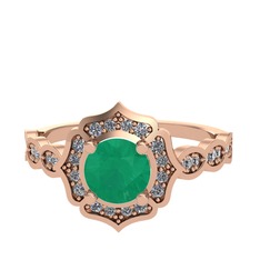 Kök zümrüt ve pırlanta 14 ayar rose altın yüzük (0.374 karat)