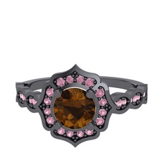 Minimal Arden Yüzük - Dumanlı kuvars ve pembe kuvars 925 ayar siyah rodyum kaplama gümüş yüzük #mr8kkc