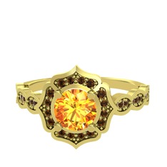 Minimal Arden Yüzük - Sitrin ve dumanlı kuvars 8 ayar altın yüzük #n8hztq