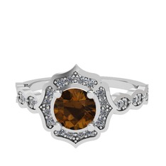 Minimal Arden Yüzük - Dumanlı kuvars ve pırlanta 18 ayar beyaz altın yüzük (0.374 karat) #nltdb2