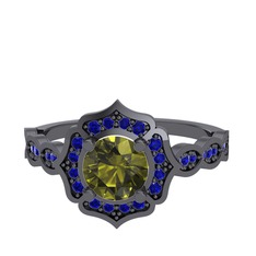 Minimal Arden Yüzük - Peridot ve lab safir 925 ayar siyah rodyum kaplama gümüş yüzük #ntrwri