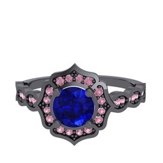 Minimal Arden Yüzük - Lab safir ve pembe kuvars 925 ayar siyah rodyum kaplama gümüş yüzük #nvkk7j