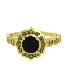 Minimal Arden Yüzük - Siyah zirkon ve peridot 14 ayar altın yüzük #o5406w