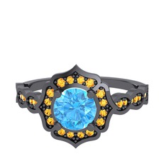 Minimal Arden Yüzük - Akuamarin ve sitrin 925 ayar siyah rodyum kaplama gümüş yüzük #onkpl9