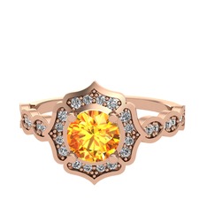 Sitrin ve beyaz zirkon 925 ayar rose altın kaplama gümüş yüzük