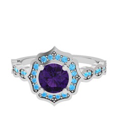 Minimal Arden Yüzük - Ametist ve akuamarin 18 ayar beyaz altın yüzük #q2pxpz