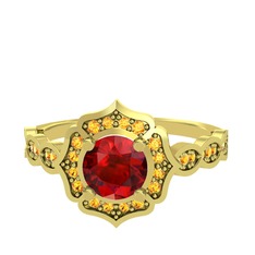 Minimal Arden Yüzük - Garnet ve sitrin 8 ayar altın yüzük #ro246l