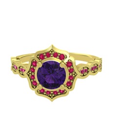 Ametist ve rodolit garnet 925 ayar altın kaplama gümüş yüzük