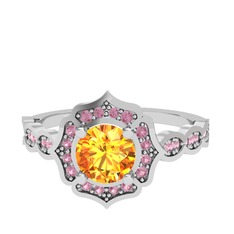 Minimal Arden Yüzük - Sitrin ve pembe kuvars 18 ayar beyaz altın yüzük #rzns6c