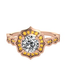 Pırlanta ve sitrin 18 ayar rose altın yüzük (0.92 karat)