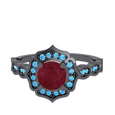 Minimal Arden Yüzük - Kök yakut ve akuamarin 925 ayar siyah rodyum kaplama gümüş yüzük #shqn3b