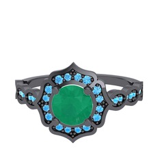 Kök zümrüt ve akuamarin 925 ayar siyah rodyum kaplama gümüş yüzük