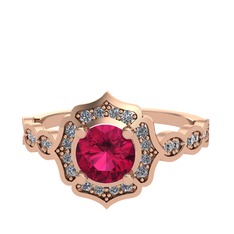 Rodolit garnet ve pırlanta 18 ayar rose altın yüzük (0.374 karat)