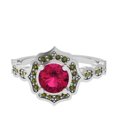 Rodolit garnet ve peridot 14 ayar beyaz altın yüzük