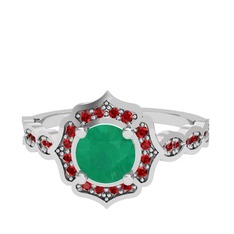 Minimal Arden Yüzük - Kök zümrüt ve garnet 8 ayar beyaz altın yüzük #ut26zm