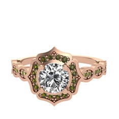 Pırlanta ve peridot 18 ayar rose altın yüzük (0.92 karat)