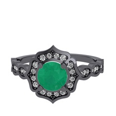 Minimal Arden Yüzük - Kök zümrüt ve swarovski 925 ayar siyah rodyum kaplama gümüş yüzük #vnkr1a