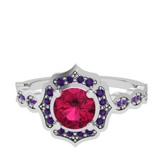 Minimal Arden Yüzük - Rodolit garnet ve ametist 8 ayar beyaz altın yüzük #wbevmn