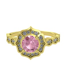 Pembe kuvars ve pırlanta 925 ayar altın kaplama gümüş yüzük (0.374 karat)