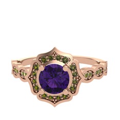 Ametist ve peridot 14 ayar rose altın yüzük