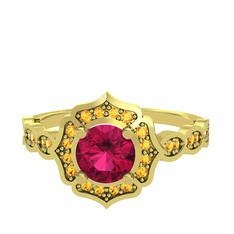Rodolit garnet ve sitrin 925 ayar altın kaplama gümüş yüzük