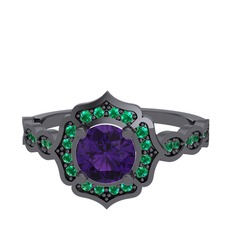 Ametist ve yeşil kuvars 925 ayar siyah rodyum kaplama gümüş yüzük