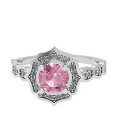 Minimal Arden Yüzük - Pembe kuvars ve pırlanta 14 ayar beyaz altın yüzük (0.374 karat) #xg3bm5