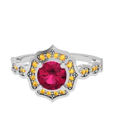 Minimal Arden Yüzük - Rodolit garnet ve sitrin 14 ayar beyaz altın yüzük #xiclg1