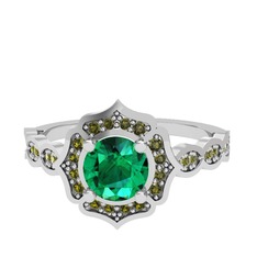 Yeşil kuvars ve peridot 18 ayar beyaz altın yüzük