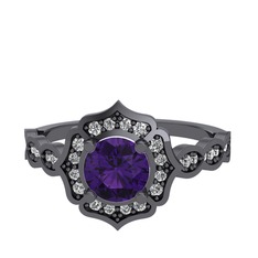 Minimal Arden Yüzük - Ametist ve swarovski 925 ayar siyah rodyum kaplama gümüş yüzük #ybhap1