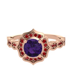 Minimal Arden Yüzük - Ametist ve garnet 14 ayar rose altın yüzük #z8o18i