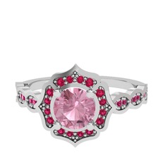Pembe kuvars ve rodolit garnet 18 ayar beyaz altın yüzük
