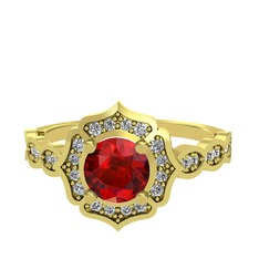 Garnet ve swarovski 8 ayar altın yüzük