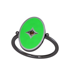 Amara Yüzük - Dumanlı kuvars 925 ayar siyah rodyum kaplama gümüş yüzük (Yeşil mineli) #101en8v