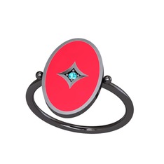 Amara Yüzük - Akuamarin 925 ayar siyah rodyum kaplama gümüş yüzük (Kırmızı mineli) #14iyiir