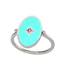 Amara Yüzük - Pembe kuvars 14 ayar beyaz altın yüzük (Turkuaz mineli) #1cp41jl