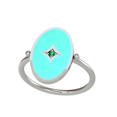 Yeşil kuvars 8 ayar beyaz altın yüzük (Turkuaz mineli)