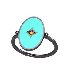 Amara Yüzük - Sitrin 925 ayar siyah rodyum kaplama gümüş yüzük (Turkuaz mineli) #1ih3grz