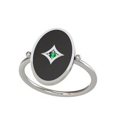 Yeşil kuvars 8 ayar beyaz altın yüzük (Siyah mineli)