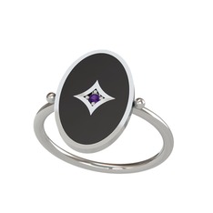 Amara Yüzük - Ametist 18 ayar beyaz altın yüzük (Siyah mineli) #1tsjml