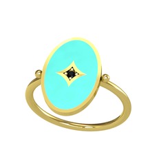 Amara Yüzük - Siyah zirkon 18 ayar altın yüzük (Turkuaz mineli) #8yvm0j