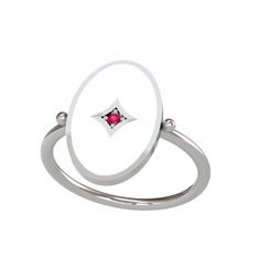 Amara Yüzük - Rodolit garnet 18 ayar beyaz altın yüzük (Beyaz mineli) #azyw9y