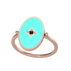 Siyah zirkon 925 ayar rose altın kaplama gümüş yüzük (Turkuaz mineli)