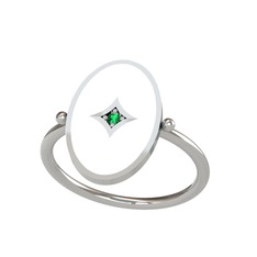 Amara Yüzük - Yeşil kuvars 18 ayar beyaz altın yüzük (Beyaz mineli) #i1mgup