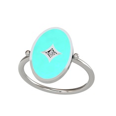 Swarovski 14 ayar beyaz altın yüzük (Turkuaz mineli)