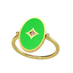 Amara Yüzük - Pembe kuvars 14 ayar altın yüzük (Yeşil mineli) #vs2e46