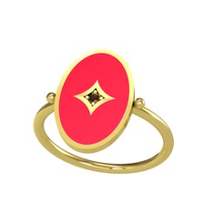 Amara Yüzük - Dumanlı kuvars 18 ayar altın yüzük (Kırmızı mineli) #w3qjrl